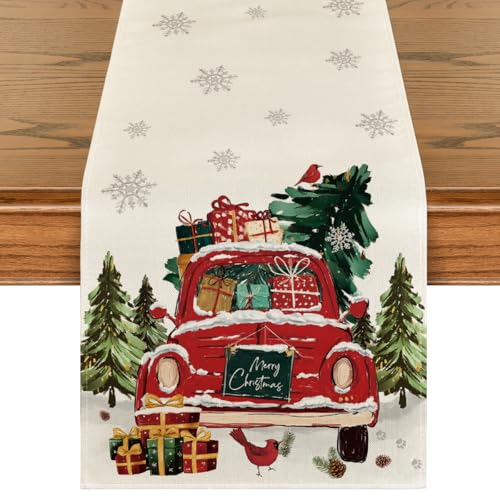 Christmas Table Runner 13x120 Inch Beige Seasonal Holiday Kitchen Decor