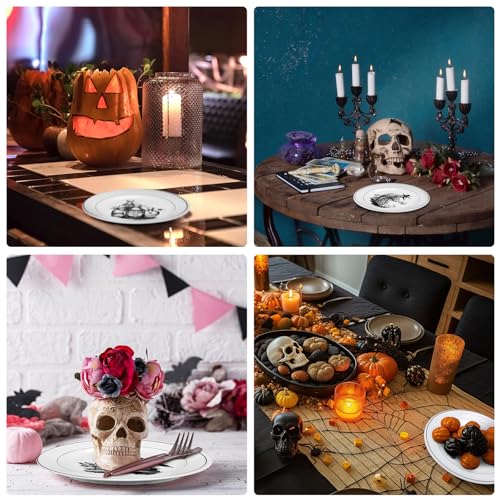Halloween Dinnerware Set - Vintage 8-Piece Classic Halloween Plates & Serving Dishes - Black & White, Skull & Spider Web Designs - Includes Classic Variation