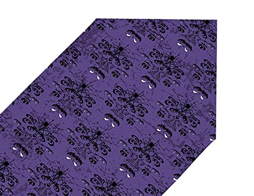 Halloween Black Spider Web Bat Table Runner - Cotton Linen, 13 x 36 Inches, Purple Variation