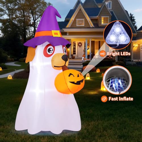 Halloween Inflatable Dog Yard Decoration with Pumpkin & LED Lights - Outdoor, 6.2 FT