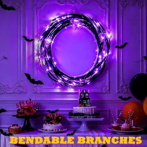 Halloween Spider Willow Vine Lights - 54 LED Purple Decor with Spider - Light with Spider Variation