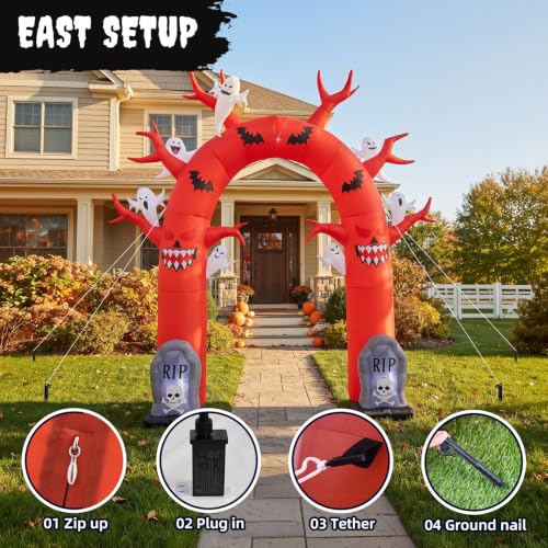 10FT Halloween Inflatable Archway with Dead Tree Ghost Tombstones LED Lights Yard Decor