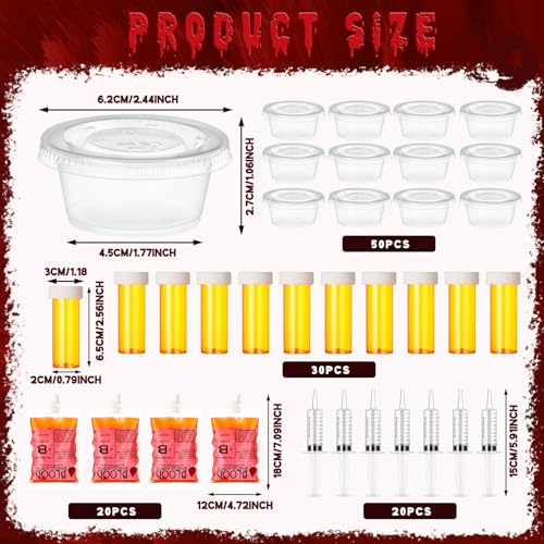 Halloween Party Supplies Set - Blood Bags, Syringes, Pill Bottles, 120 Pieces