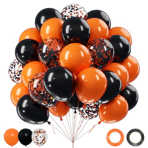 Halloween Black and Orange Balloons Set - 60Pcs Confetti Latex Decorations with Variations
