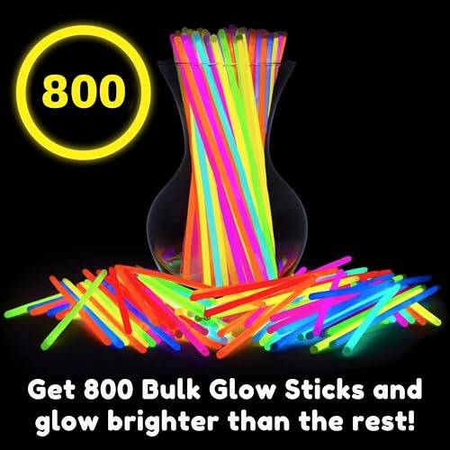 PartySticks 800 Pack Glow Sticks - 8 Inch Glow in The Dark Party Favors & Decorations