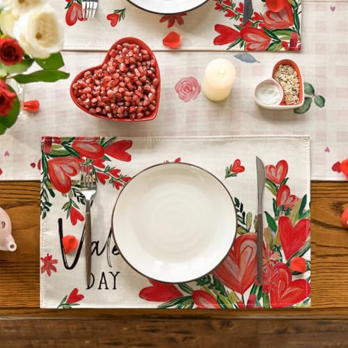 Red Hearts Love Valentine's Day Placemat Set of 4 - 12x18 Inch Rectangular Table Mats