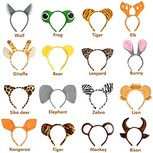 16-Pack Jungle Animal Ears Headbands for Safari Party Kids & Adults
