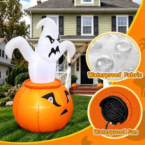 4FT Halloween Inflatable Ghost in Pumpkin Outdoor Decoration with Lights