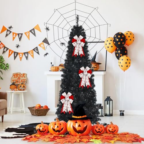 Halloween Wreath Bows - Red & White Burlap with Bloody Handprint, 2 Pieces, Style 3