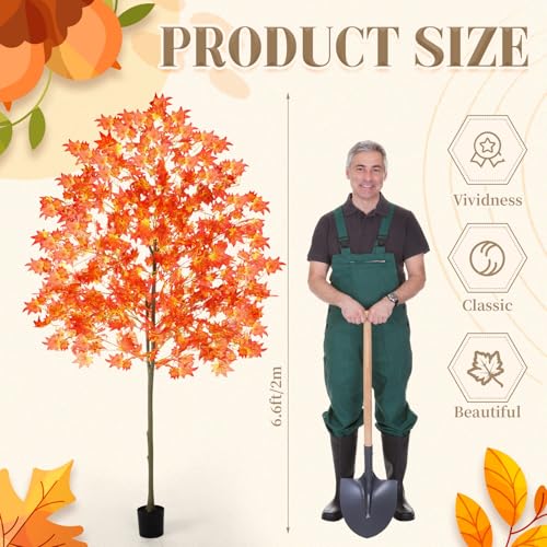 Artificial Maple Fall Tree Set - 6.6ft Orange & Yellow Faux Trees, 2 Pack - Indoor Outdoor Decor
