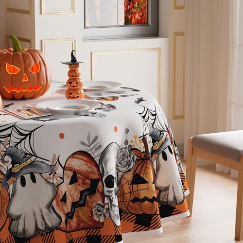 Halloween Spooky Pumpkin Round Tablecloth 70x70 Inch - Seasonal Decor