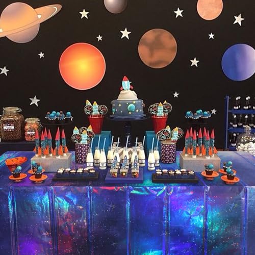 Purple Space Starry Night Tablecloth - 12 Pack, 54x108 Inch Rectangular Iridescent Party Cover - Space Theme Decorations