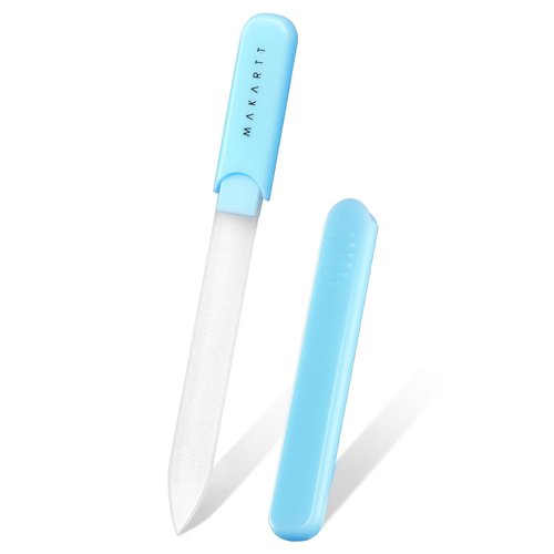 Makartt Glass Nail File - Double-Sided Sandblasted Crystal Buffer with Case | Reusable Portable Manicure Tool - Blue