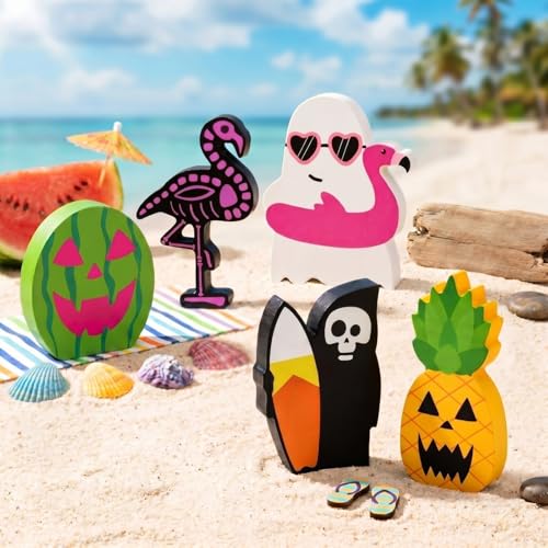 Halloween Wooden Table Decorations Set - Spooky Summer Centerpieces, 5 Pieces