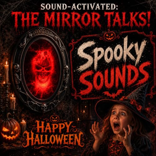 Halloween Haunted Mirror Animatronic Skull Wall Decor - Motion Activated, 12x9.5 in