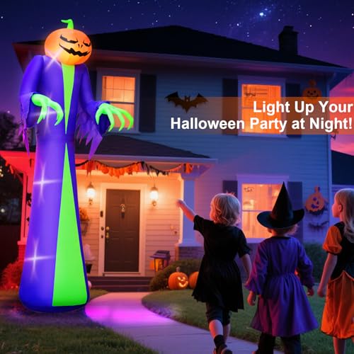 12FT Giant Halloween Inflatable Pumpkin & Ghost Yard Decoration with LED Lights