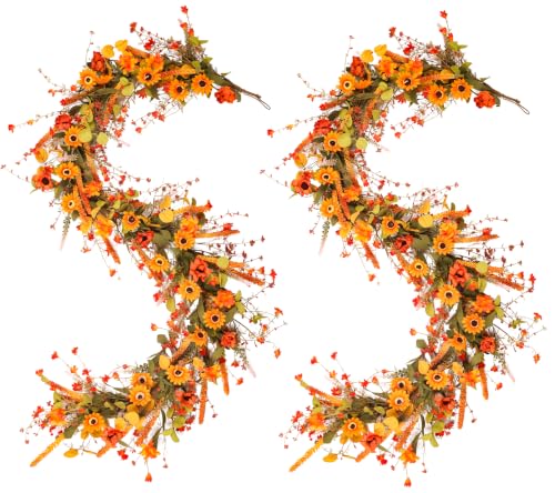 Yellow 2-Pack 6Ft Fall Garland for Mantel Decoration Sunflower Leaf & Berries