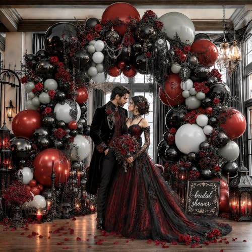 Dark Red Black Balloon Arch Kit Double Stuffed Burgundy Maroon Gothic Halloween Party Decor - Variation of THIS listing