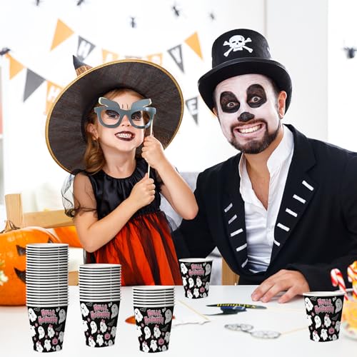 Halloween Disposable Paper Cups 8.5 oz Ghost Pumpkin Bat 50 Pack