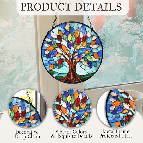 Tree of Life Sun Catcher - Stained Glass Window Hanging, Indoor Wall Decor, 7.9in - Variation of Tree