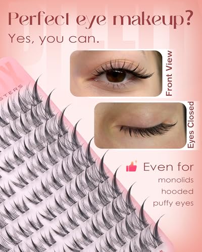 F.Natural Fox Eye Lash Clusters Wispy Natural Cat Eye Lashes with Invisible Band - Left & Right Spikes