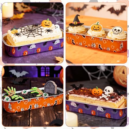 Halloween Mini Cake Pans with Lids & Spoons - 50 Pack, 6.8Oz Disposable Aluminum Tins, Party & Sale