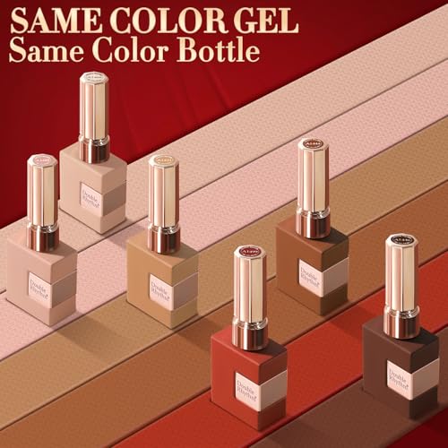 Coffee Brown Gel Nail Polish Set - 6 Colors, 15ml Soak Off UV & LED