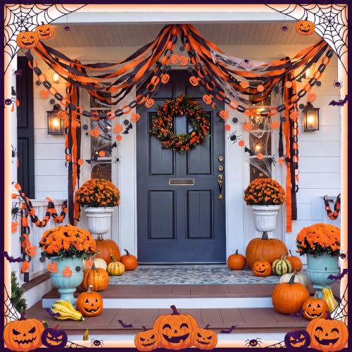 Halloween Paper Chain Garland Set - Black & Orange Streamers & Bats/Pumpkins (Variation of THIS listing)