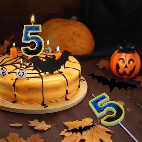 Bat Birthday Candle Number 5 - Blue Bat Cake Topper for Party Decorations