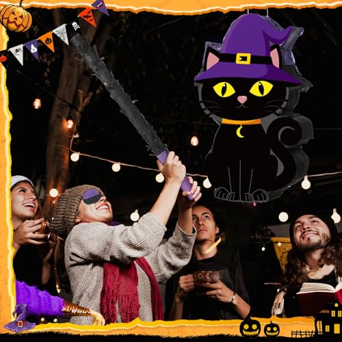 Halloween Piñata Black Cat with Stick & Blindfold Party Toys Set