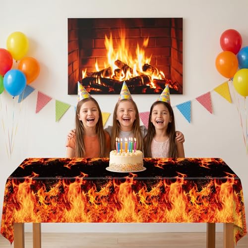 4 Pack Fire Tablecloths - Flame Design Party Decorations, 51 x 86 Inches - Variation of 4