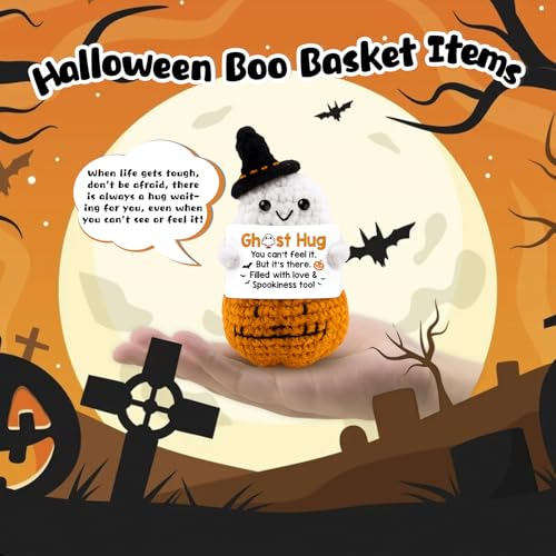 Halloween Crochet Gift Set - Boo Basket Filler with Ghost & Pumpkin Charm
