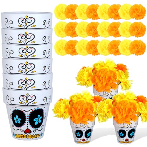 Day of the Dead Skull Vase Centerpiece Set with Marigold Flowers - Variation: Skull