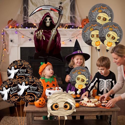 Halloween Party Balloons Set - Ghost, Mummy, Grim Reaper, & Spider Spheres - Balloon-13