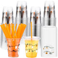 Halloween Plastic Cups with Straws and Lids - 50 Pack, 12oz, Orange, Classic Style