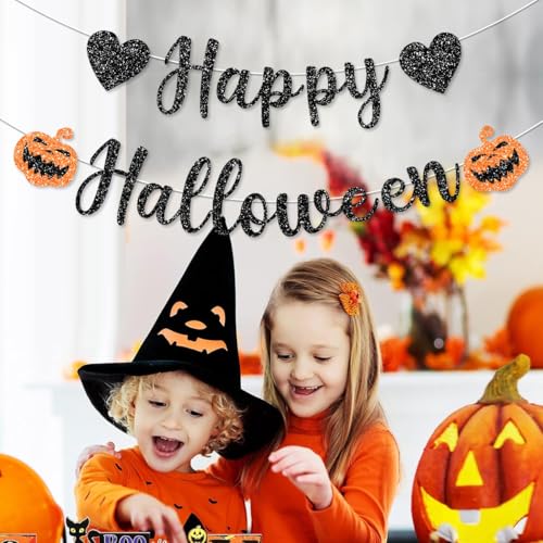Pre-String Halloween Banner with Glitter Pumpkin & Scary Font - Outdoor Party Decor
