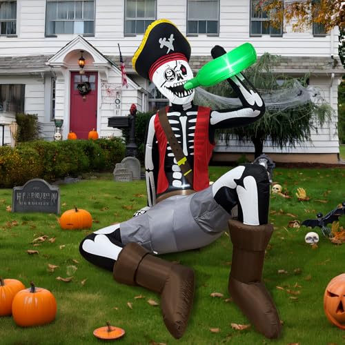 6.5FT Pirate Skeleton Inflatable Halloween Decoration with Lights Outdoor