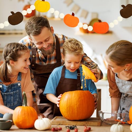 Fall Pumpkin Garland Decor - Pre-Strung Autumn Felt Banner for Thanksgiving & Halloween
