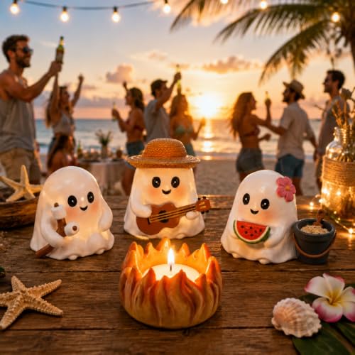 Halloween Ghost Decorations Indoor Resin Figurines - White-2, 4 Pcs