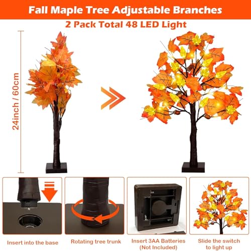 Classic Style 3 2 Pack 24-Inch Prelit Fall Maple Trees with LED Lights & Decorations