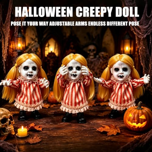 Sound Activated Halloween Girl Doll Animatronic - 13 Inch Spooky Moving Decor