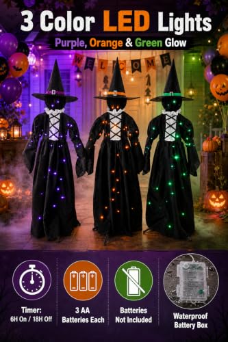 Lighted Halloween Yard Decorations Set of 3 Witches - Black, 59 Inches