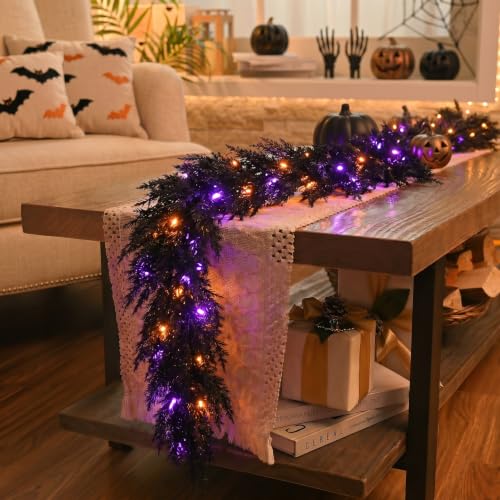 9ft Artificial Norfolk Pine Halloween Garland for Mantle - Black Variation