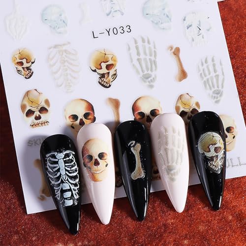Halloween Ghost Skull Nail Stickers - 6 Sheets Self Adhesive Nail Art Decals - Ghost & Pumpkin Designs (Variation: Ghost Skull-6)