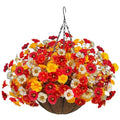 Artificial Hanging Flower Basket - Deep Autumn Faux Petunias, UV Resistant Outdoor Decor