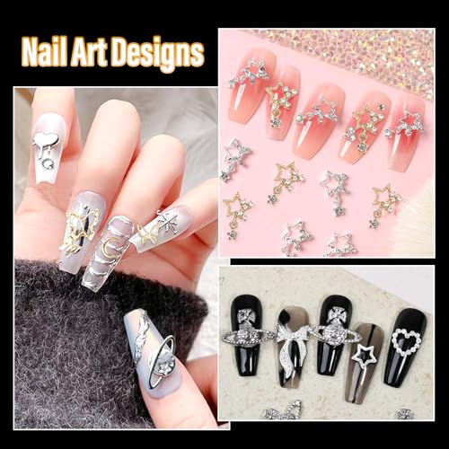 105Pcs Silver Gold Nail Gems Charms Set for DIY Nail Art & Crafts