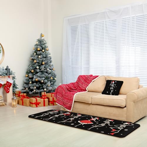 Christmas Skeleton Kitchen Rugs Set - Non Slip Halloween Decor Mats, 3 Sizes