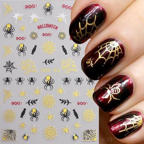 Halloween Nail Stickers Spider Web Gold Deco Fall Style 4 - Self-Adhesive Manicure Supplies
