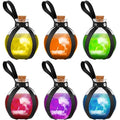 Black 6-Pack Halloween Glass Potion Bottles with Cork and Leather Belts