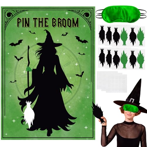 Witch Party Pin the Broom Game Set - Halloween Decoration & Family Fun